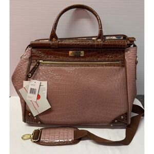 Samantha Brown Croco-Embossed Dowel Travel Bag Tote Work MAUVE PINK ROSE GOLD